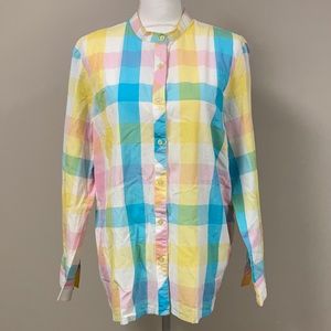 BLAIR Multicolor Plaid Band Collar Button Up Shirt